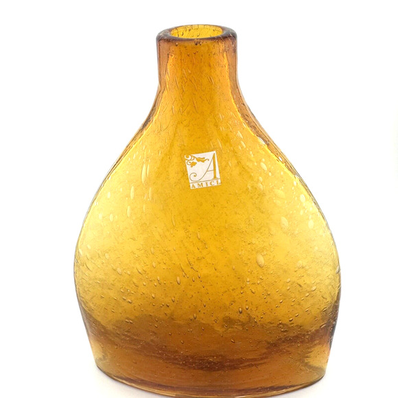 Vintage AMICI 20th Century Bubble Glass Bell-Shaped VASE Bottle 5”+ ~ Amber/Gold - Picture 3 of 8